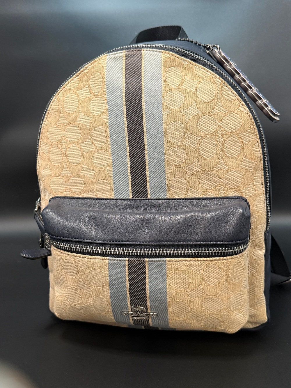 Coach F68034 Signature Medium Charlie Backpack Jacquard Stripe